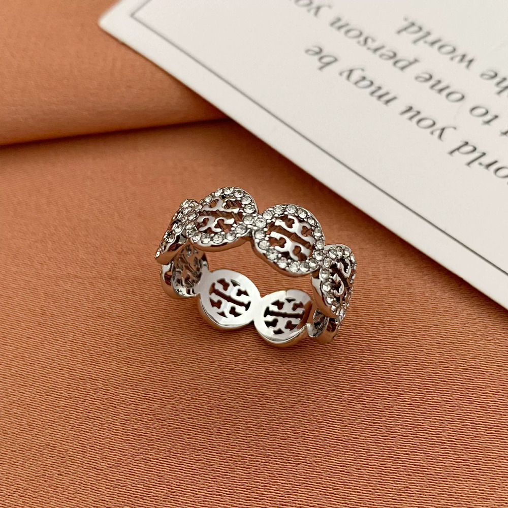Tory Burch Rhinestone Letter Metal Ring - Picture 7 of 8